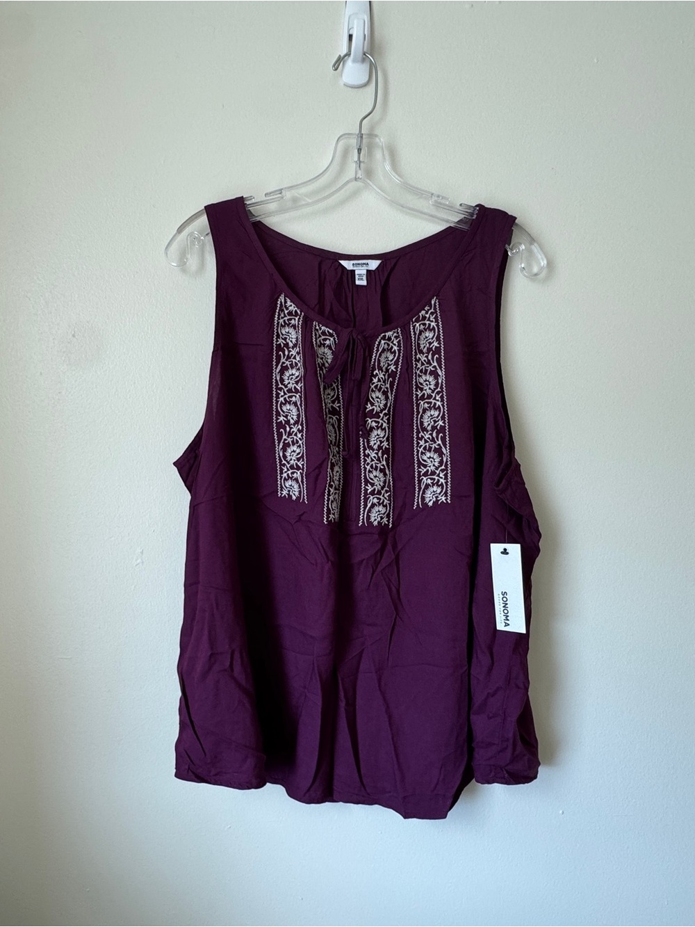 SONOMA Burgundy Embroidered Sleeveless Blouse Size XXL NWT